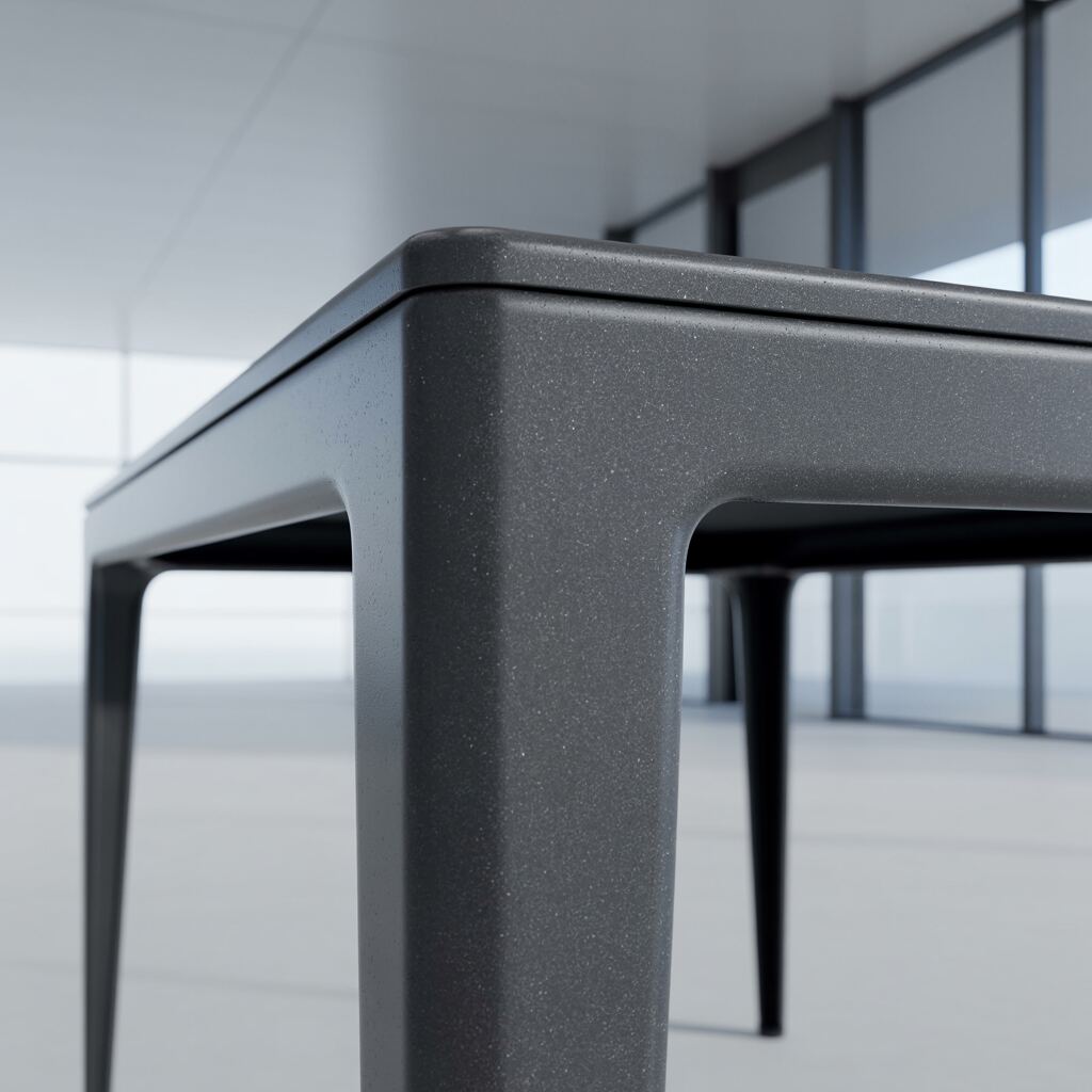 Canto de mesa metálica com acabamento Preto Microtexturizado em ambiente interno